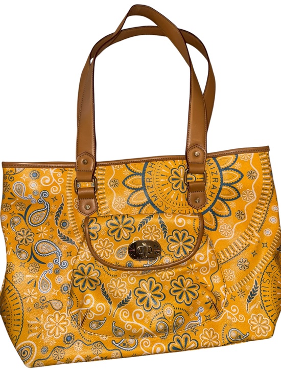 Isaac Mizrahi Handbags - Isaac Mizrahi Yellow Paisley Floral Tote with Tan Handles